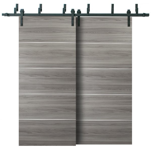 Sartodoors Double Bypass Grey 36x96 6.6' Rails Planum 0020 Ginger AshTop Mount 2 Tracks Slider Set Modern Core PLANUM20BBB-GA-3696